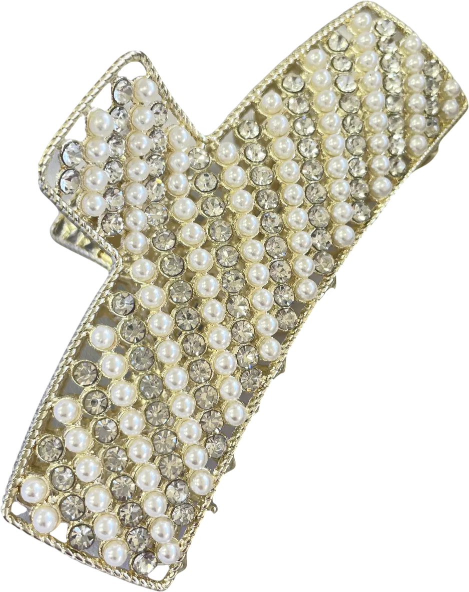 Cream Square Edge Pearl Hair Claw Clip One Size