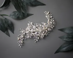 Crystal Leaves and Freshwater Pearls Bridal Clip