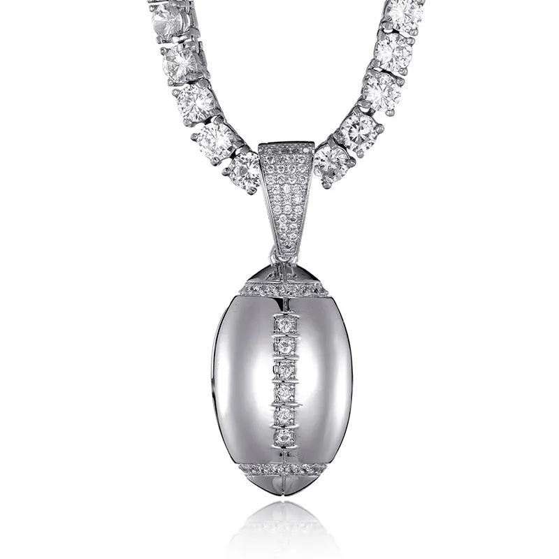 Cubic-Zirconia-Studded Football Hip-hop Pendant Necklace