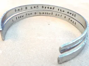 cuff, cuff bracelet, message bracelet, personalized jewelry, personalized bracelets, i love you a bushel and a peck, mother daughter