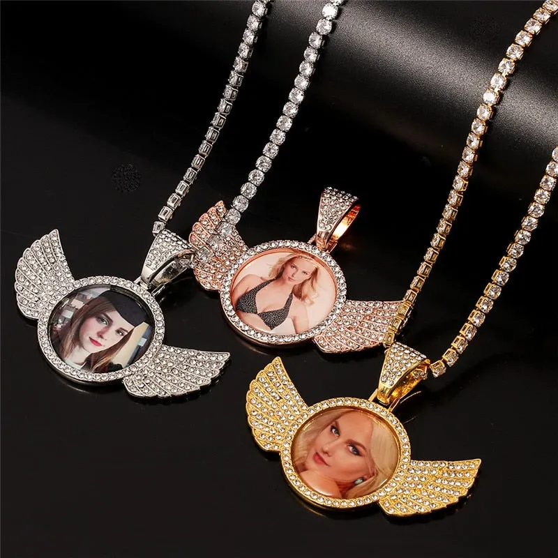 Custom Picture Necklace-Angel Wing Necklace