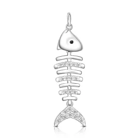 CZ Fishbone Sterling Silver Pendant Jewelry