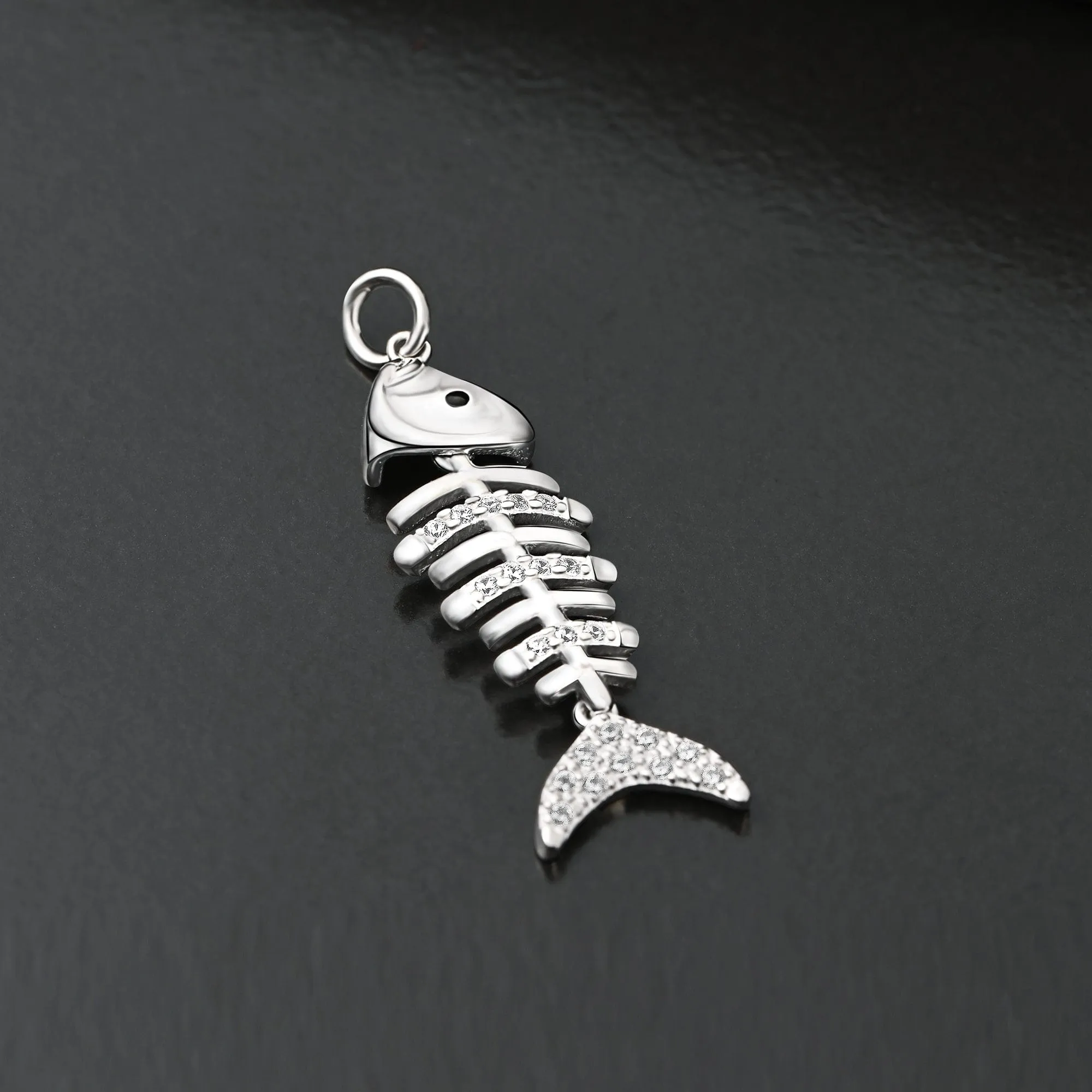 CZ Fishbone Sterling Silver Pendant Jewelry