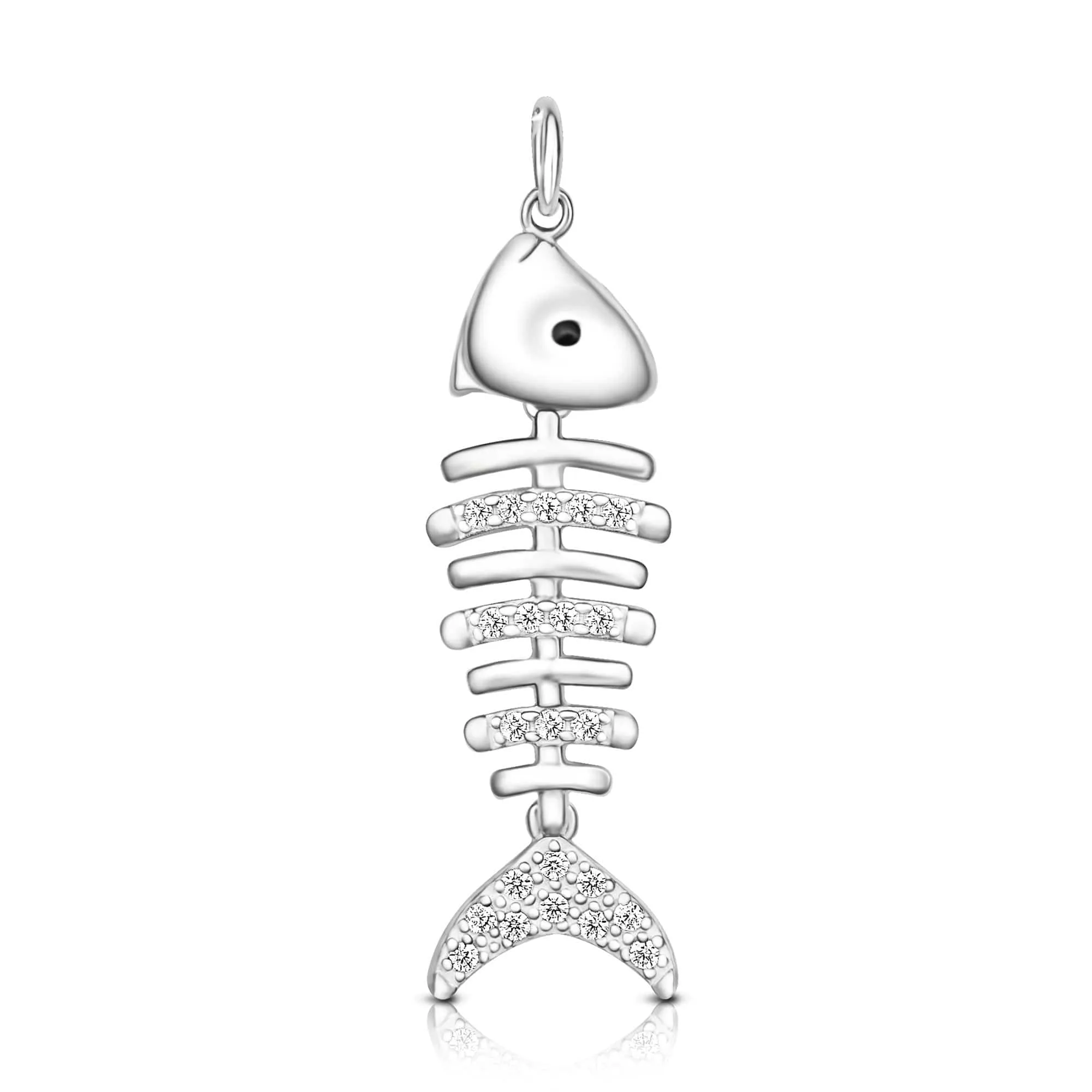 CZ Fishbone Sterling Silver Pendant Jewelry