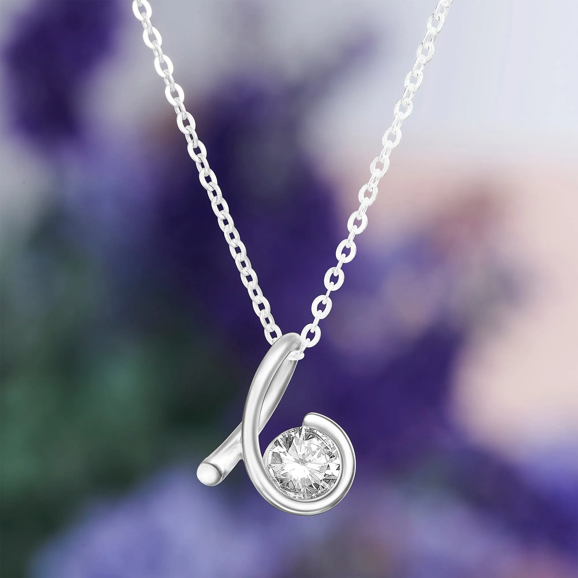 CZ Twist Swirl Tear Drop Pendant Silver