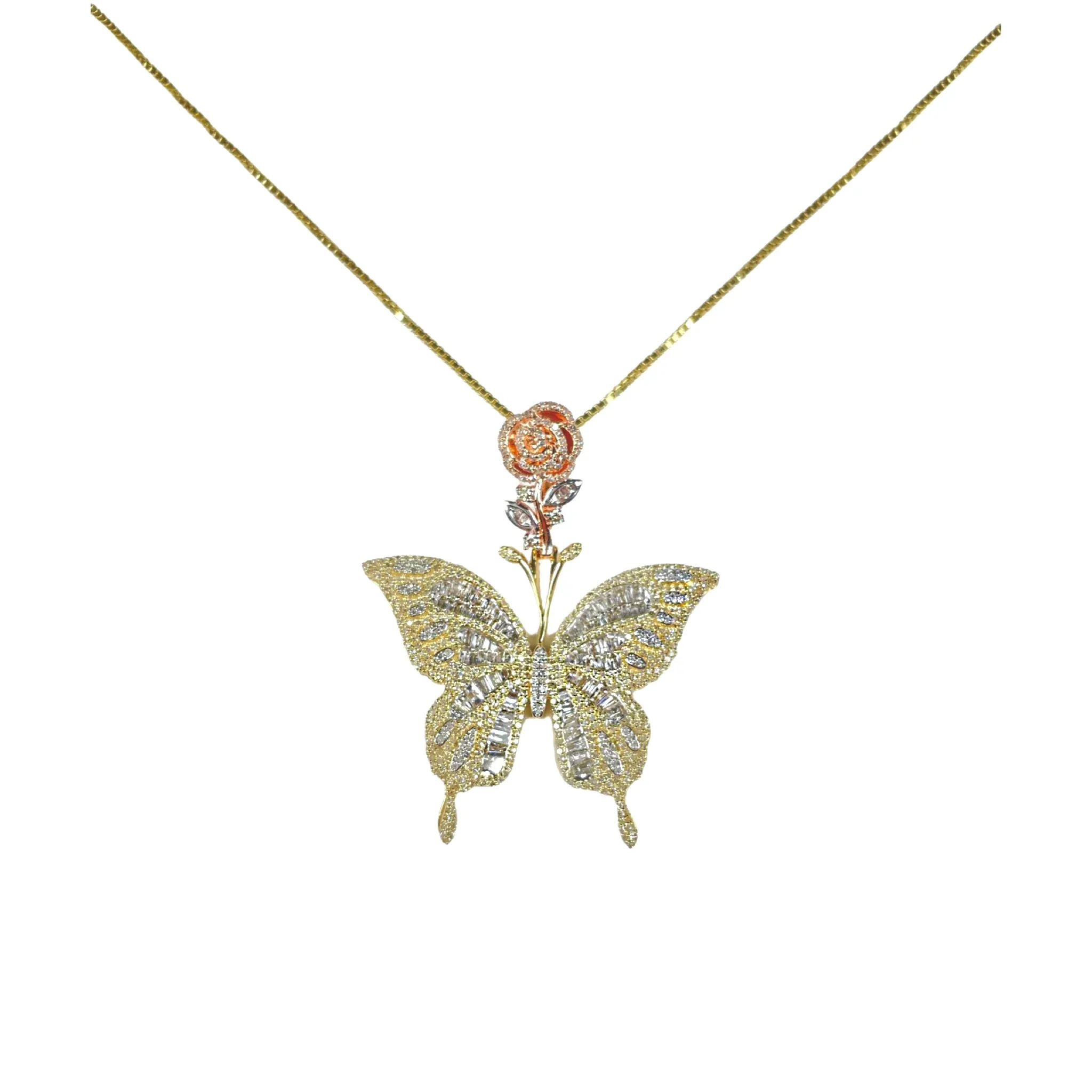 Diamond Butterfly Pendant with Rose Bail