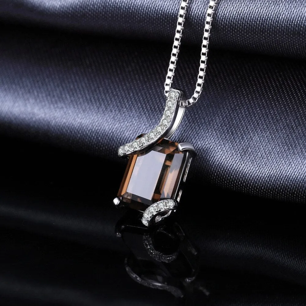 Emerald Cut Smoky Quartz 925 Sterling Silver Pendant (No Chain)