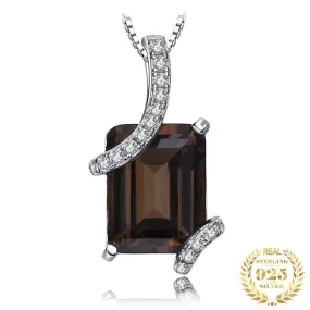 Emerald Cut Smoky Quartz 925 Sterling Silver Pendant (No Chain)