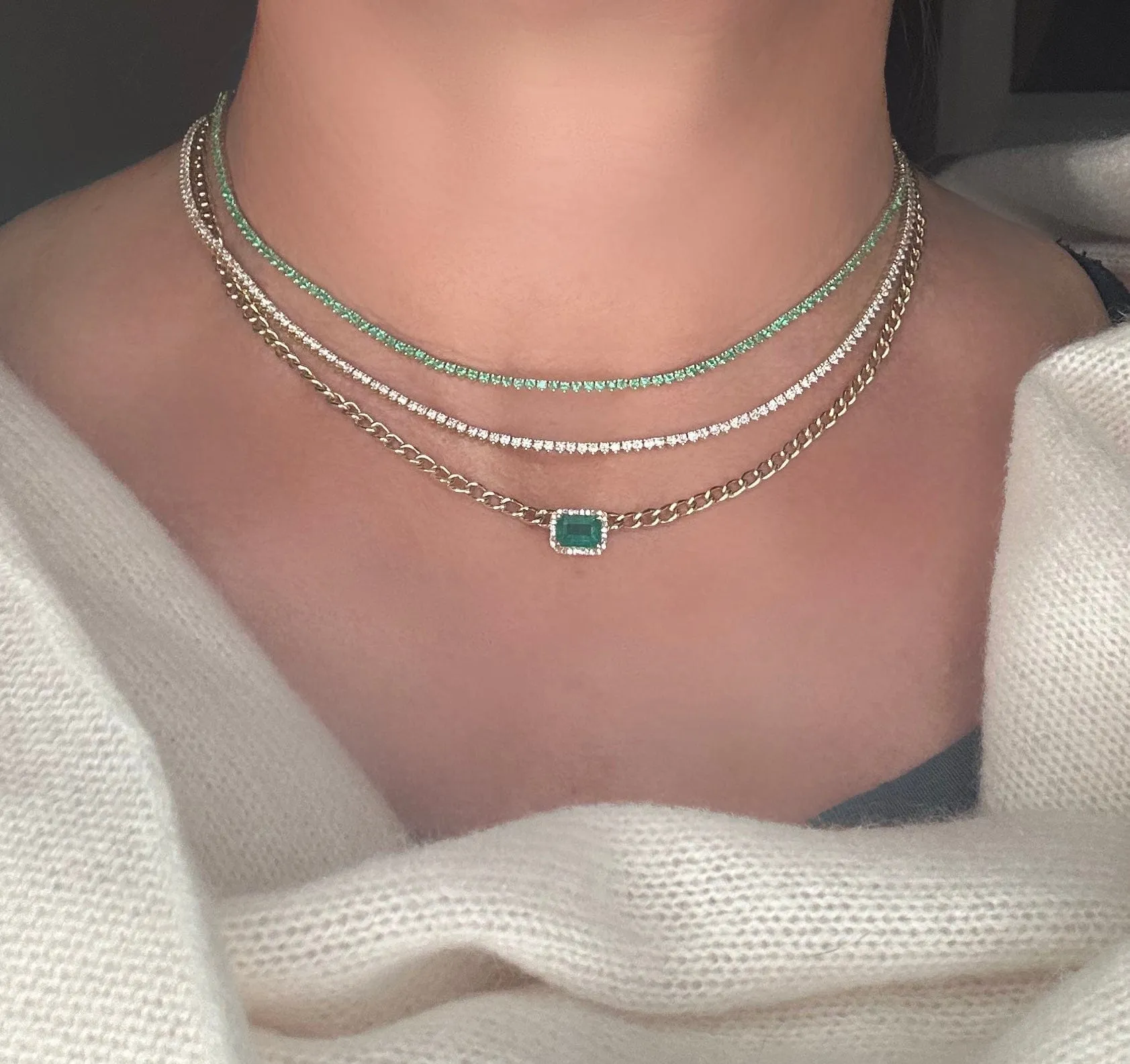 Emerald Tennis Necklace 3-Prong