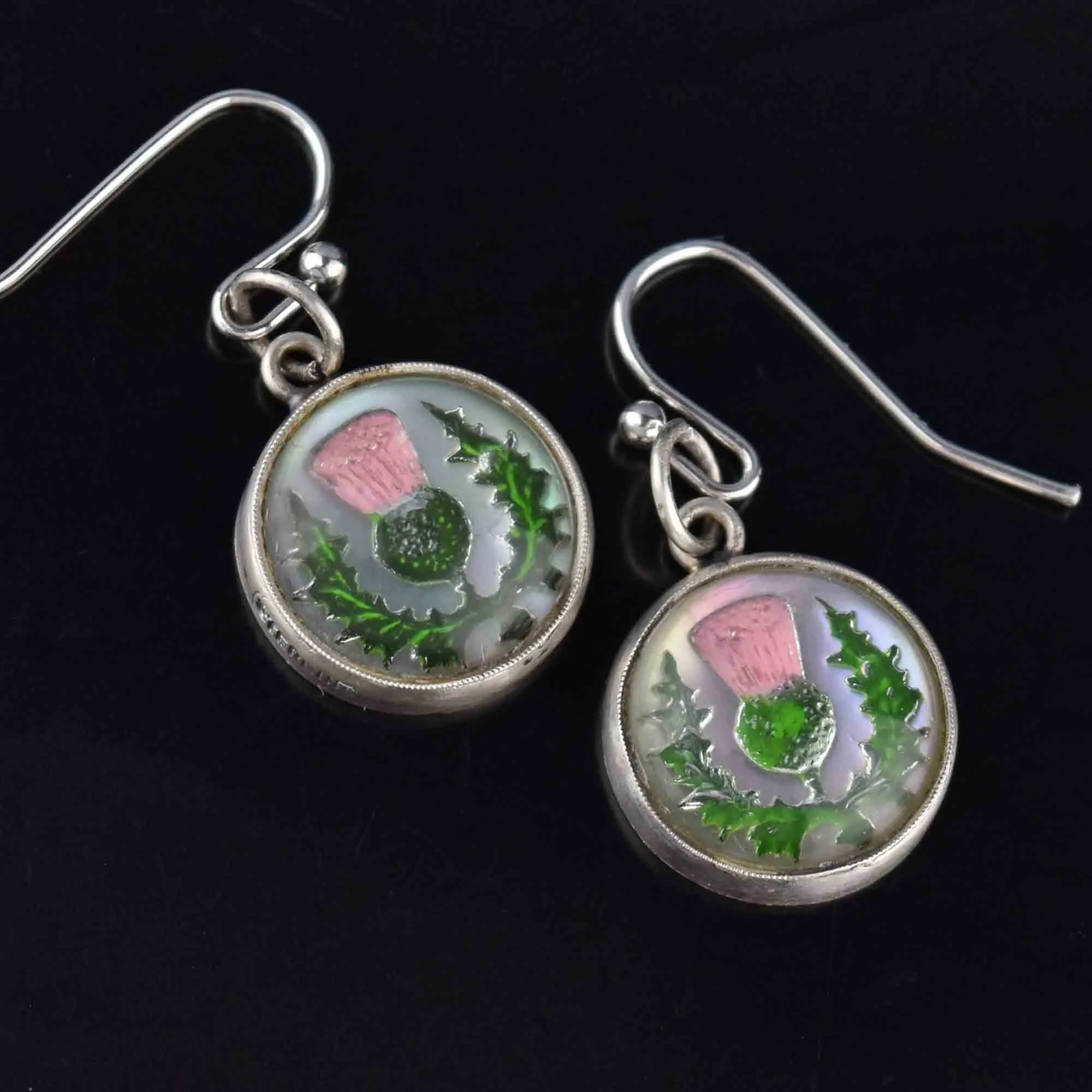 Essex Crystal Earrings, Scottish Thistle Reverse Intaglio