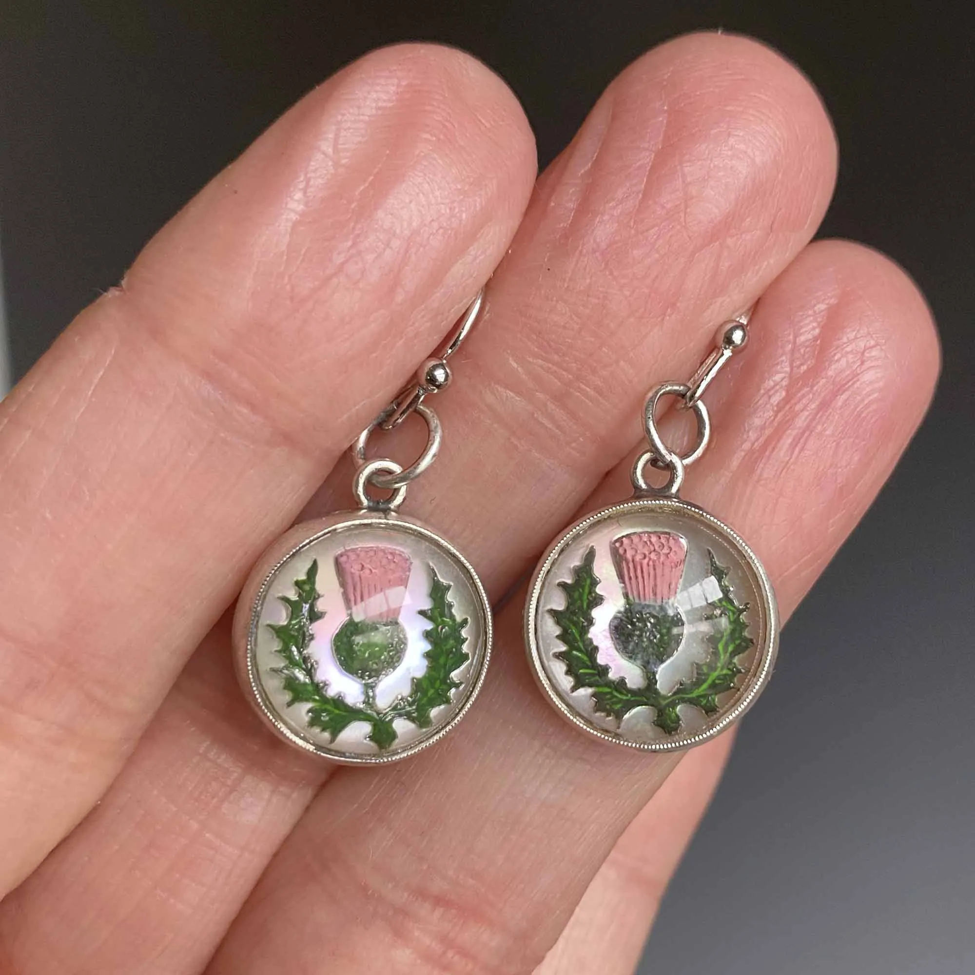 Essex Crystal Earrings, Scottish Thistle Reverse Intaglio