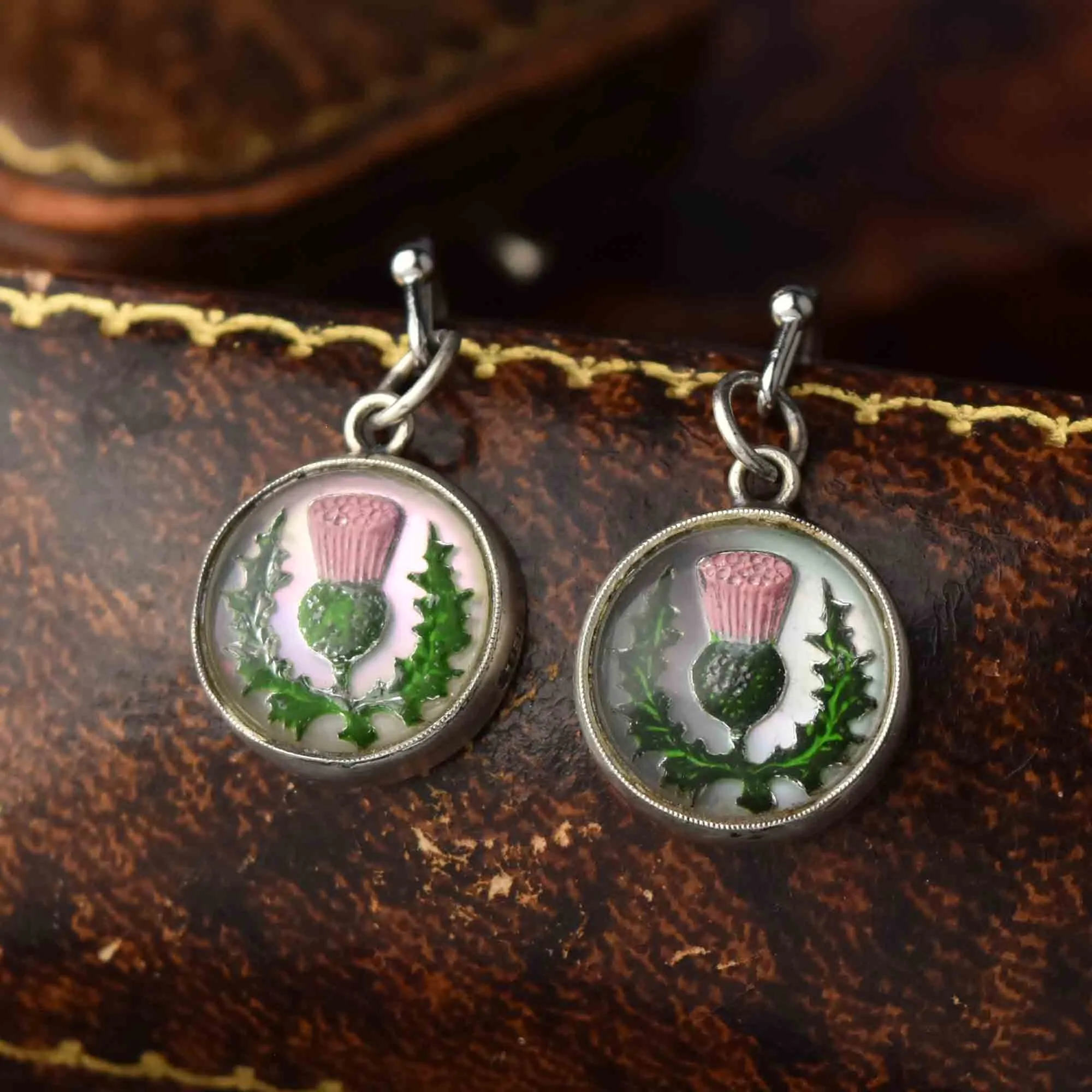 Essex Crystal Earrings, Scottish Thistle Reverse Intaglio