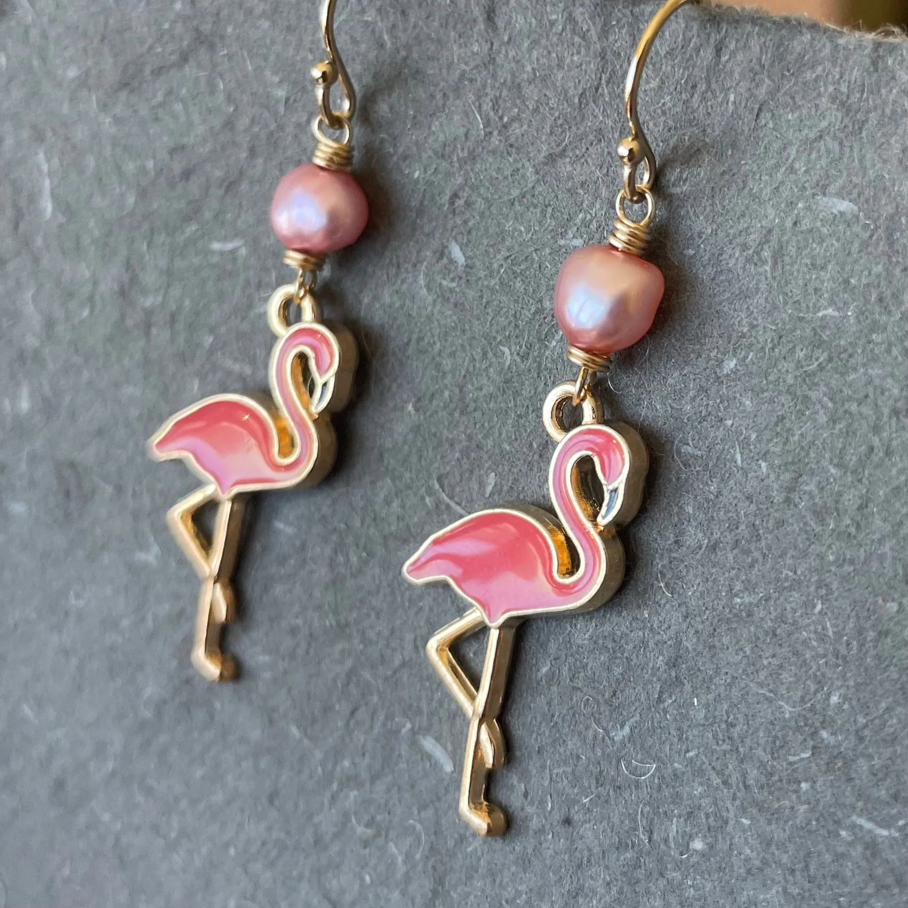 Flamingo and Pearl Dangles