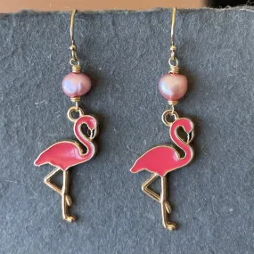 Flamingo and Pearl Dangles