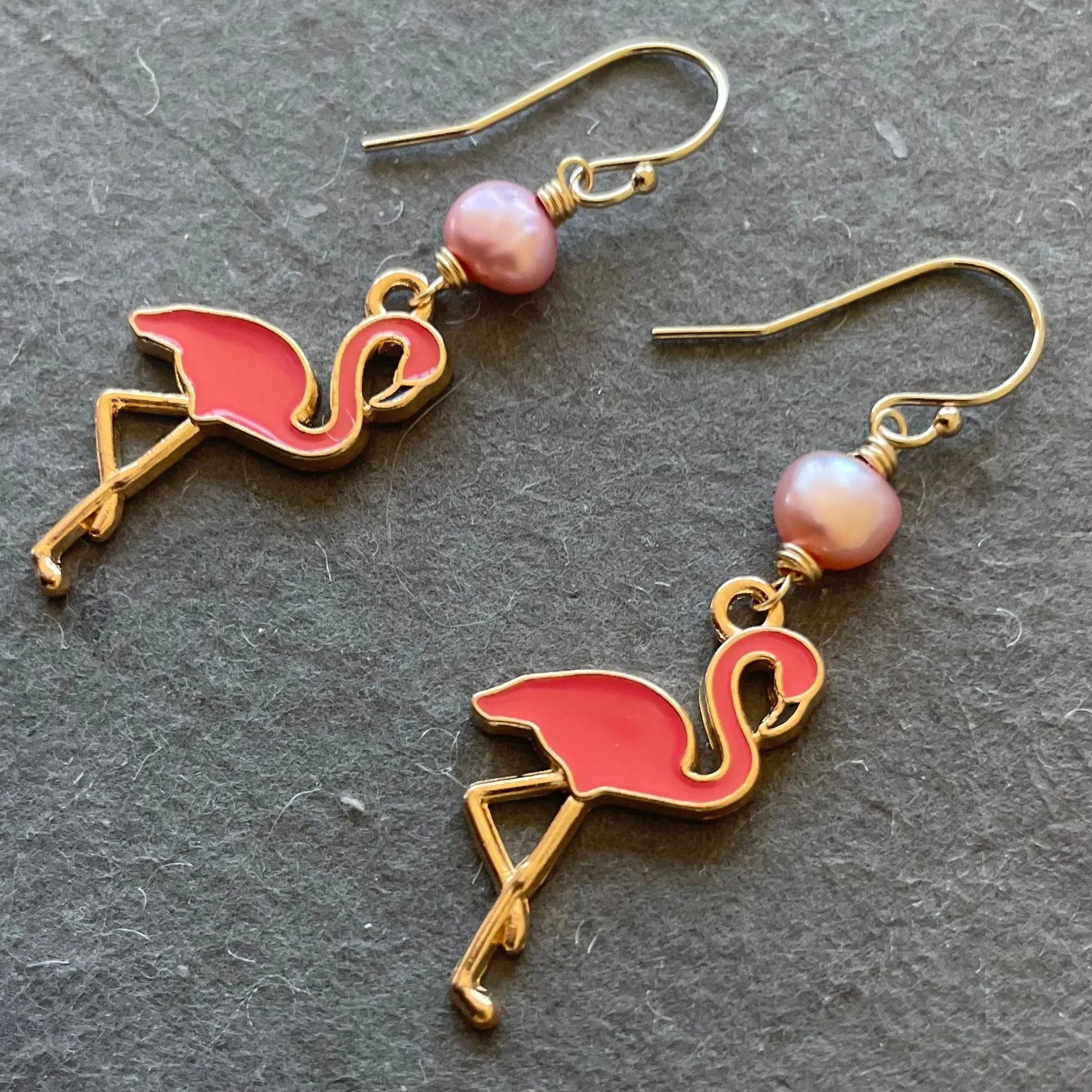 Flamingo and Pearl Dangles