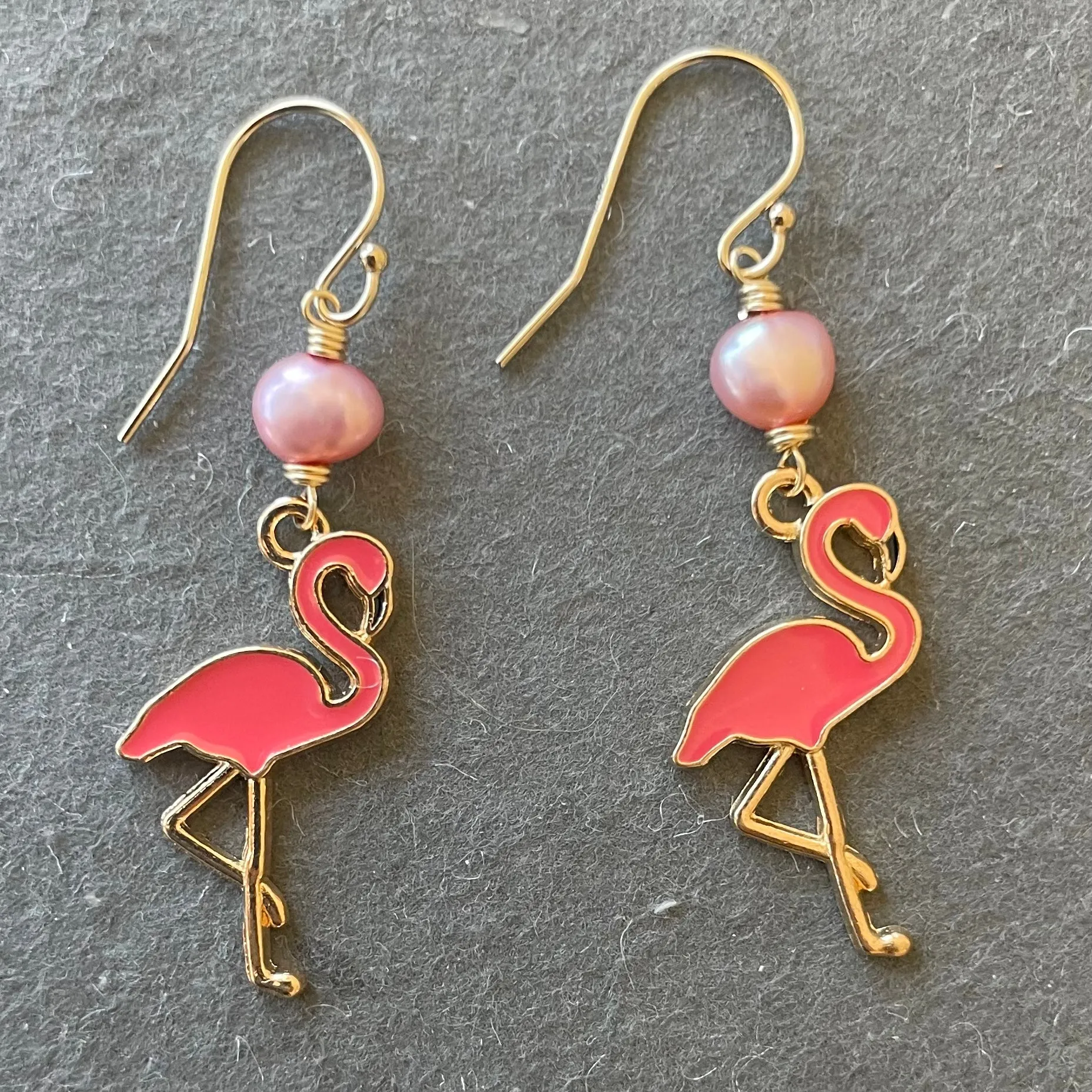 Flamingo and Pearl Dangles