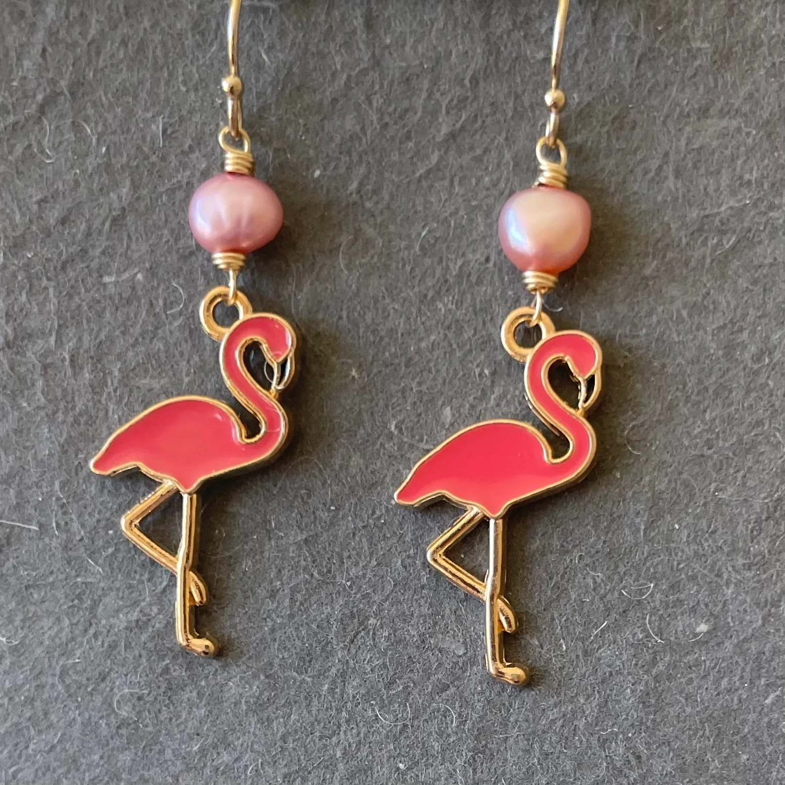 Flamingo and Pearl Dangles