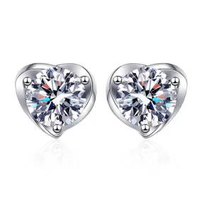 Four Claw Heart Moissanite Stud Earrings