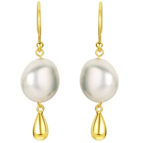 Freshwater Cultured Pearl Dangle Charm Drop Earrings in Yellow-Tone Sterling Silver