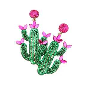 Glittered Cactus Dangle Earrings