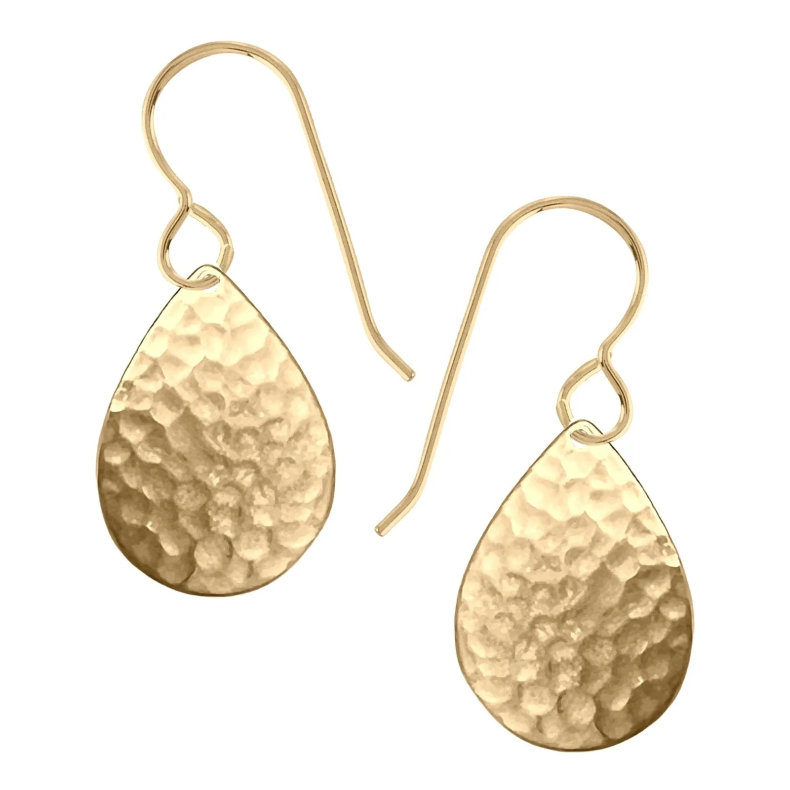 Gold Hammered Teardrop Dangle Earrings