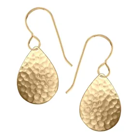 Gold Hammered Teardrop Dangle Earrings