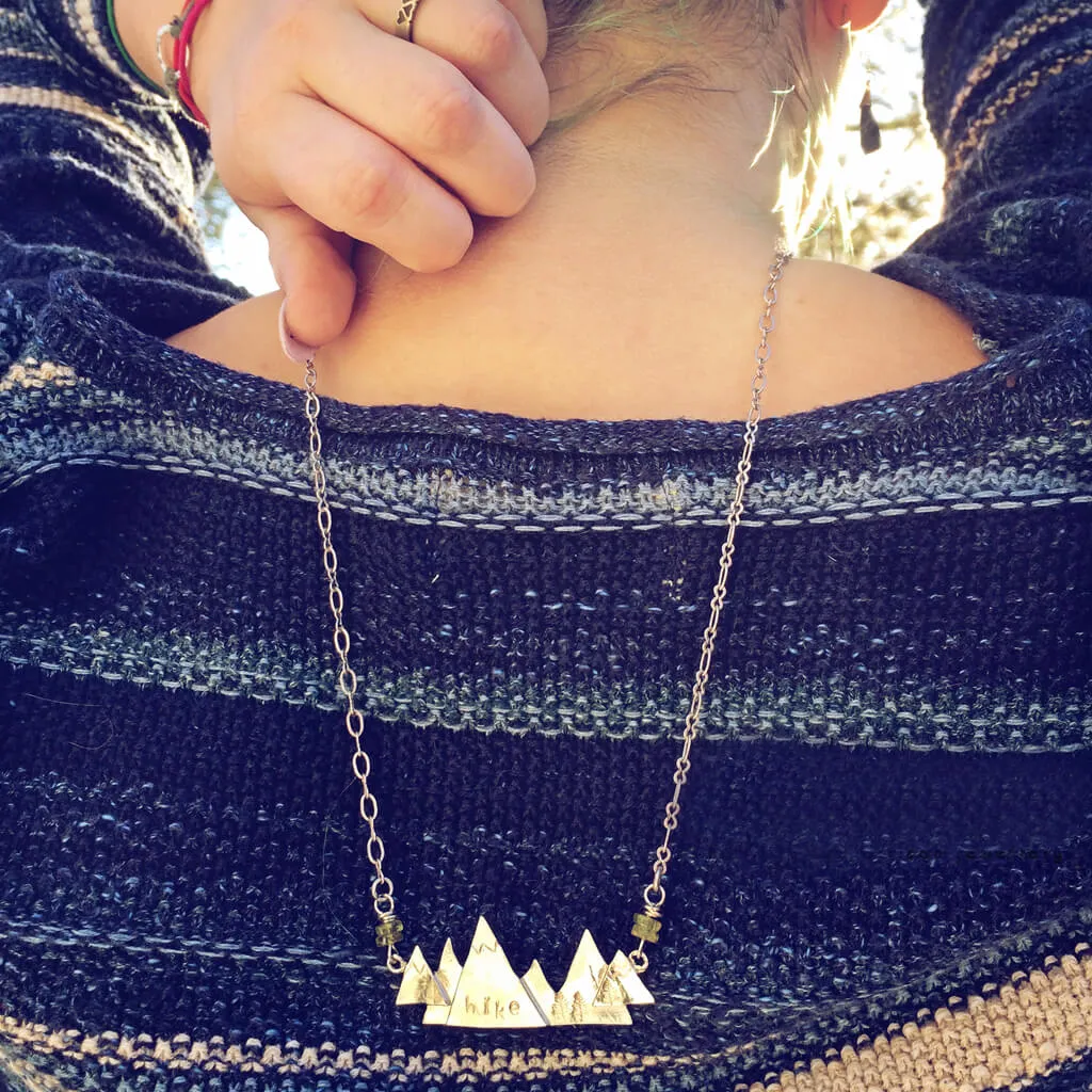 hike // pewter mountain hand stamped pendant necklace