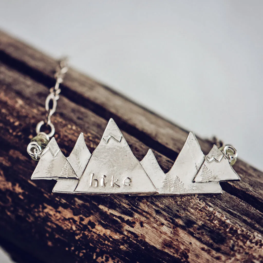 hike // pewter mountain hand stamped pendant necklace