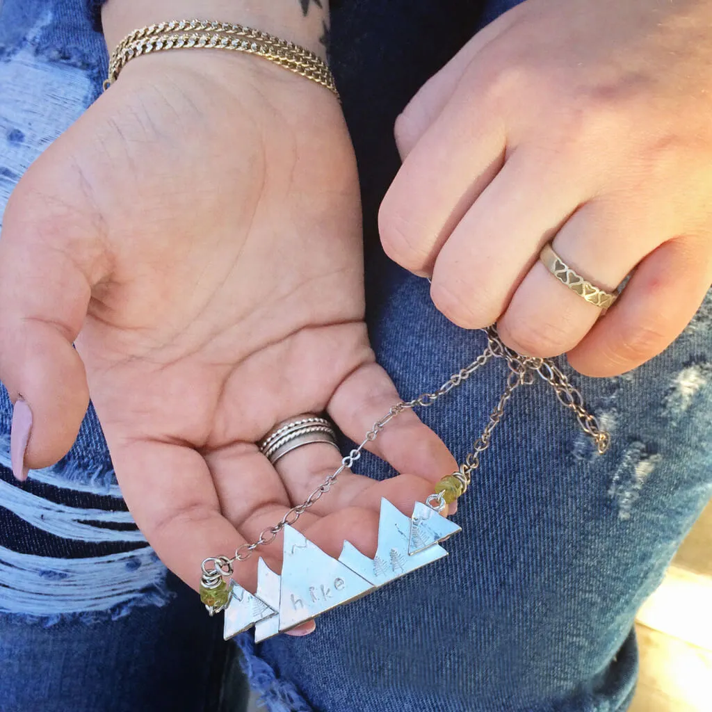 hike // pewter mountain hand stamped pendant necklace