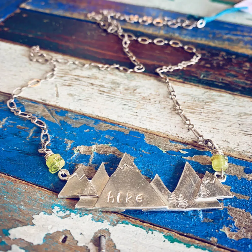 hike // pewter mountain hand stamped pendant necklace