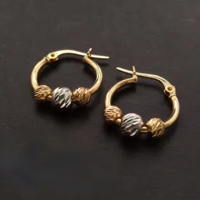 Hoop Earrings with Tricolor Balls 18K Gold