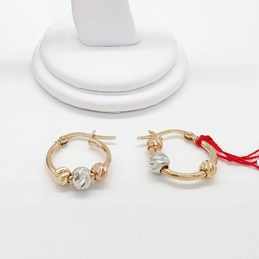 Hoop Earrings with Tricolor Balls 18K Gold