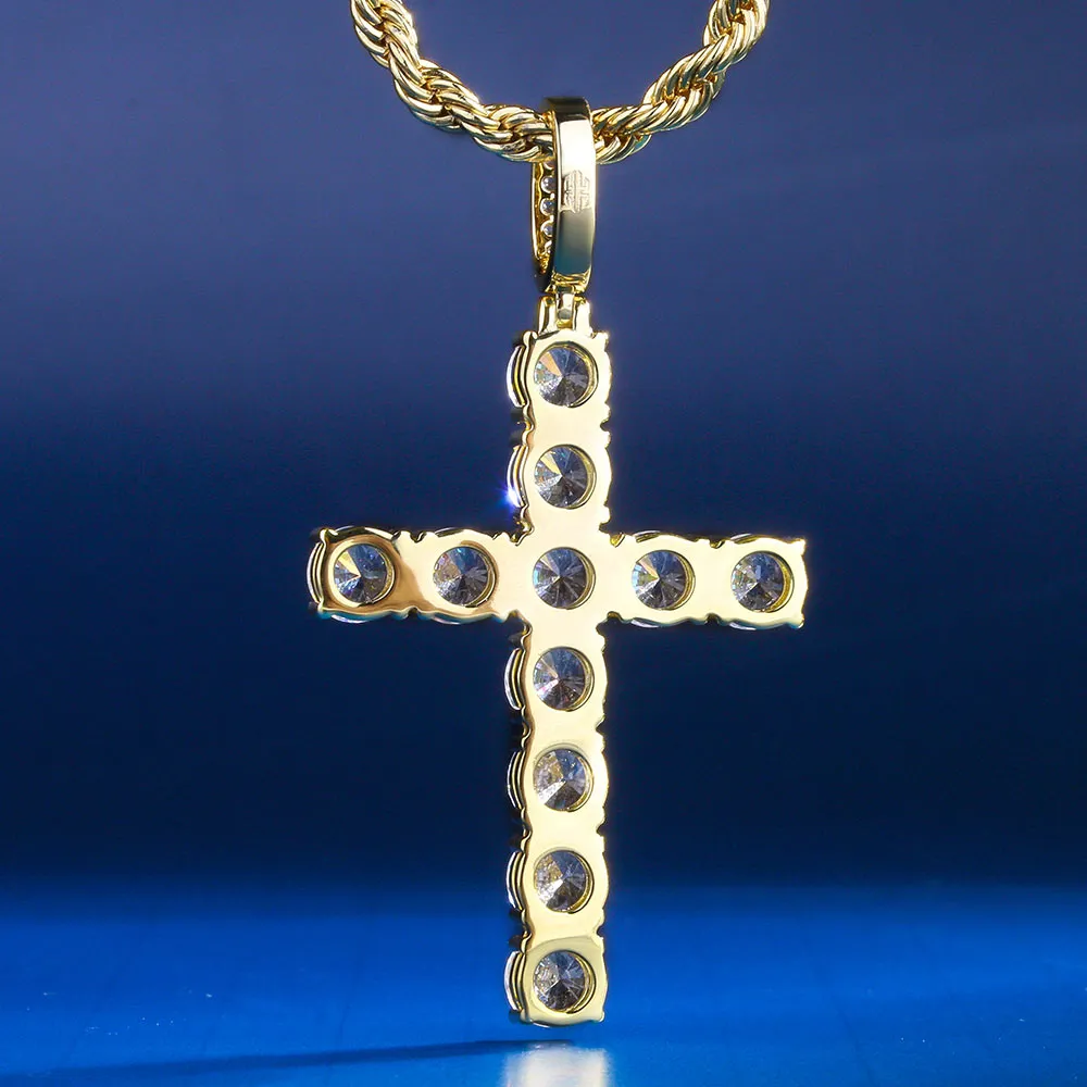 Iced Out Mens Cross Pendant Necklace in 14K Gold KRKC