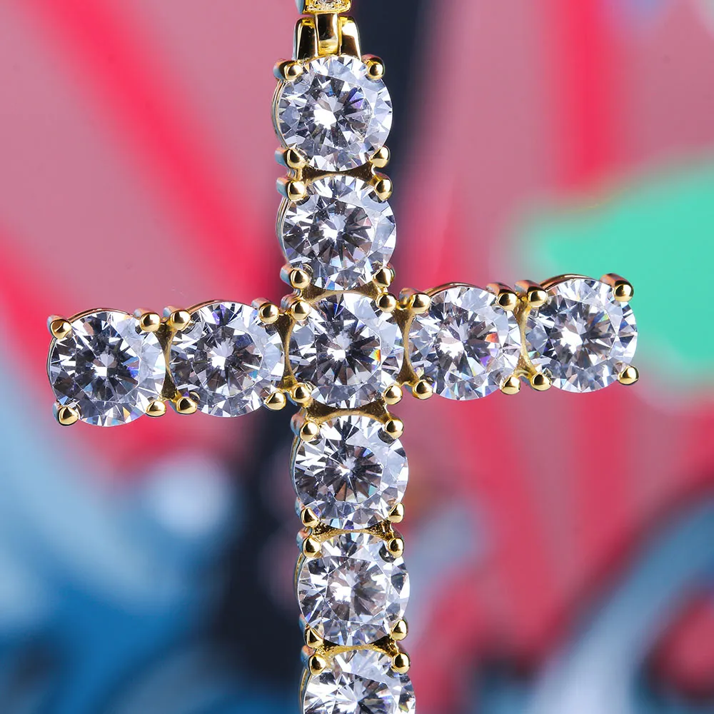 Iced Out Mens Cross Pendant Necklace in 14K Gold KRKC