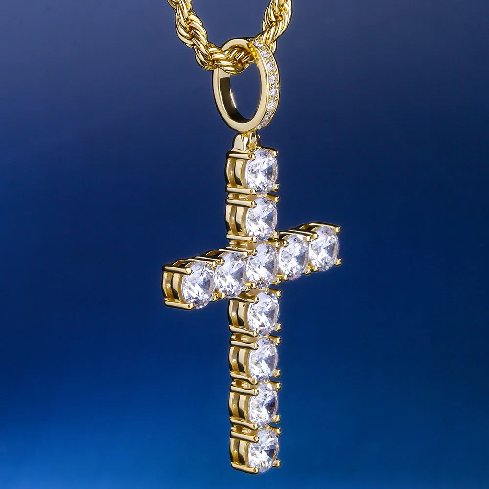 Iced Out Mens Cross Pendant Necklace in 14K Gold KRKC