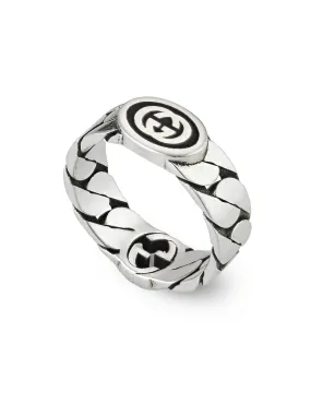 Interlocking G Wide Ring with Black Enamel