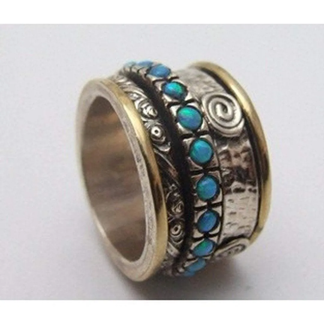 Israeli Jewelry silver gold spinner rings Israeli ring set with opals