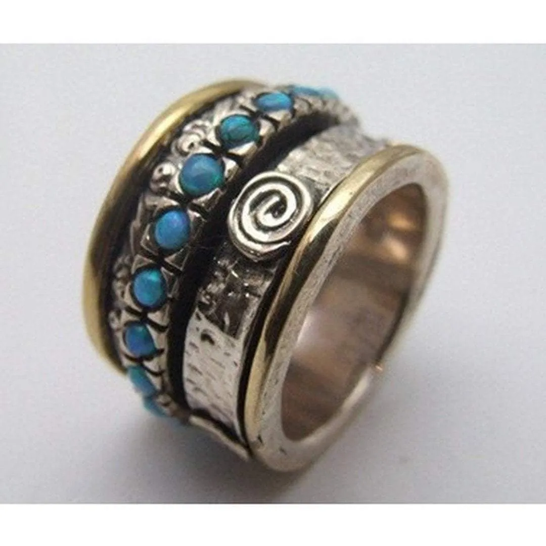 Israeli Jewelry silver gold spinner rings Israeli ring set with opals