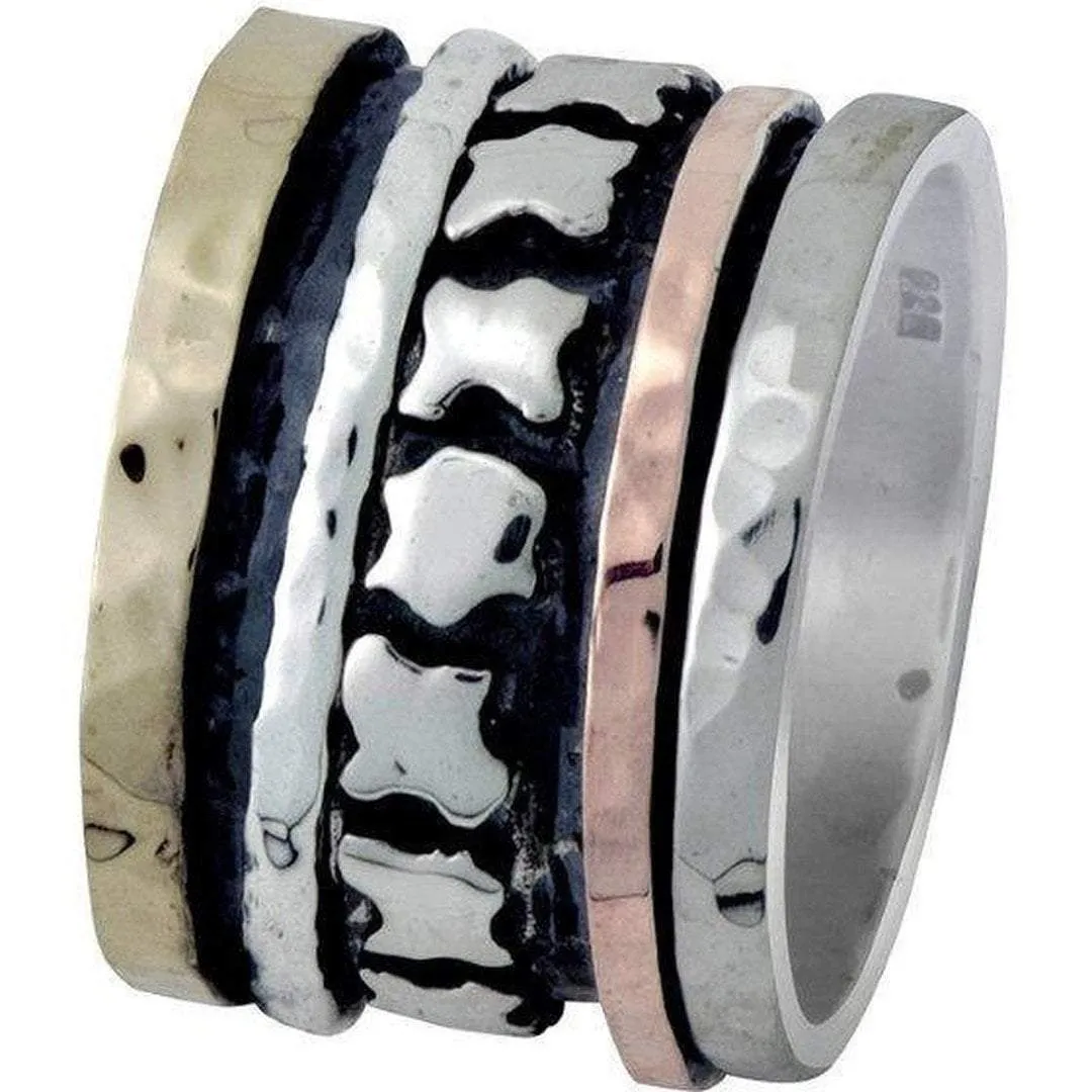 Israeli Jewelry sterling silver statement ring 9 ct gold. 3 Colours metals Spinner Ring