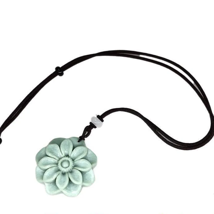 Jade Sunflower Pendant Necklace #121-1230