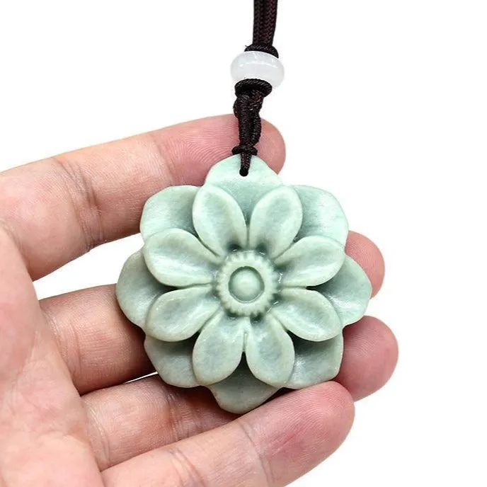 Jade Sunflower Pendant Necklace #121-1230