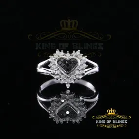 King of Bling's  Real 10kt White Gold HEART shape 0.33CT Real Diamond Black Princess Ring SZ 6.5