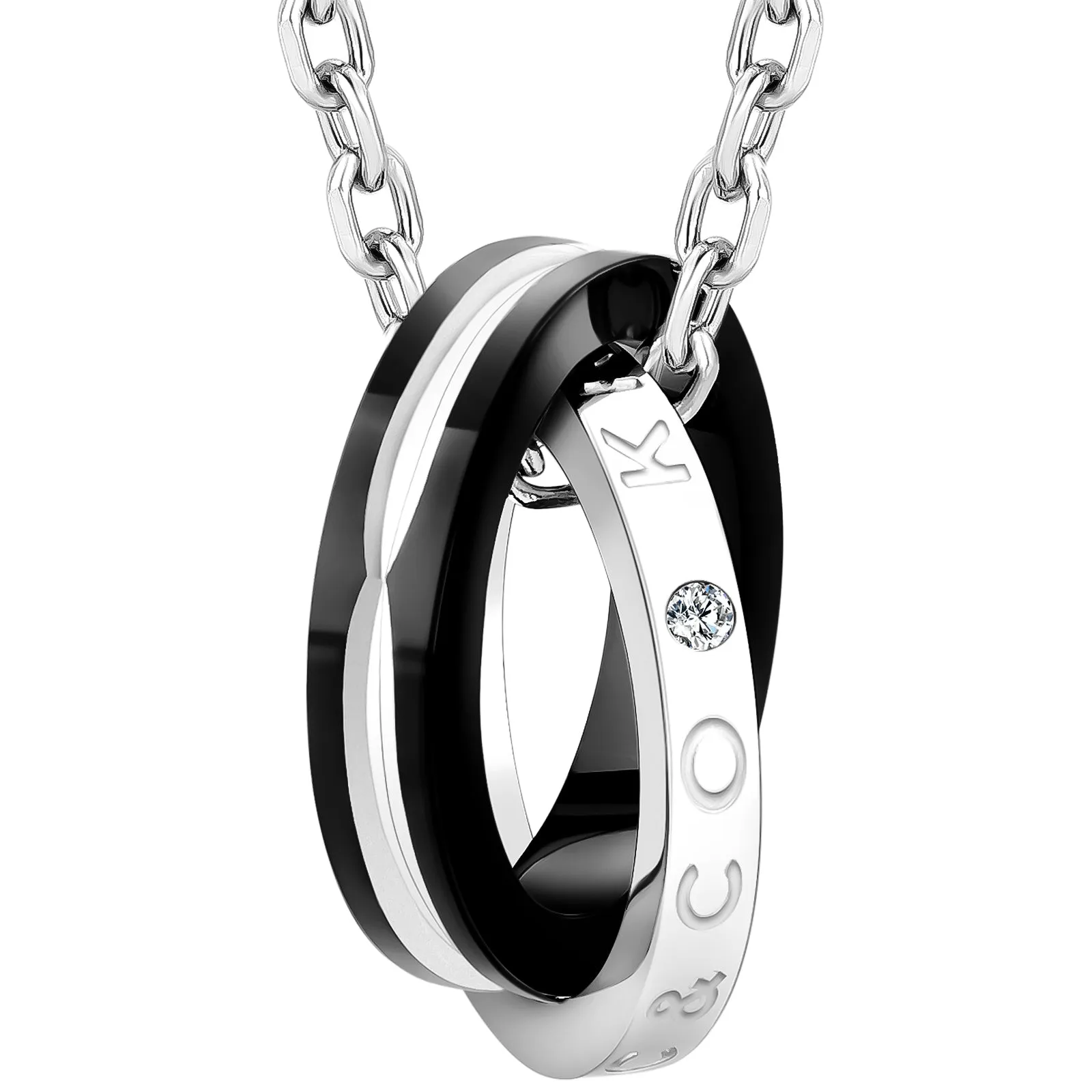 KRKC Engraving Double Ring Pendant Necklace