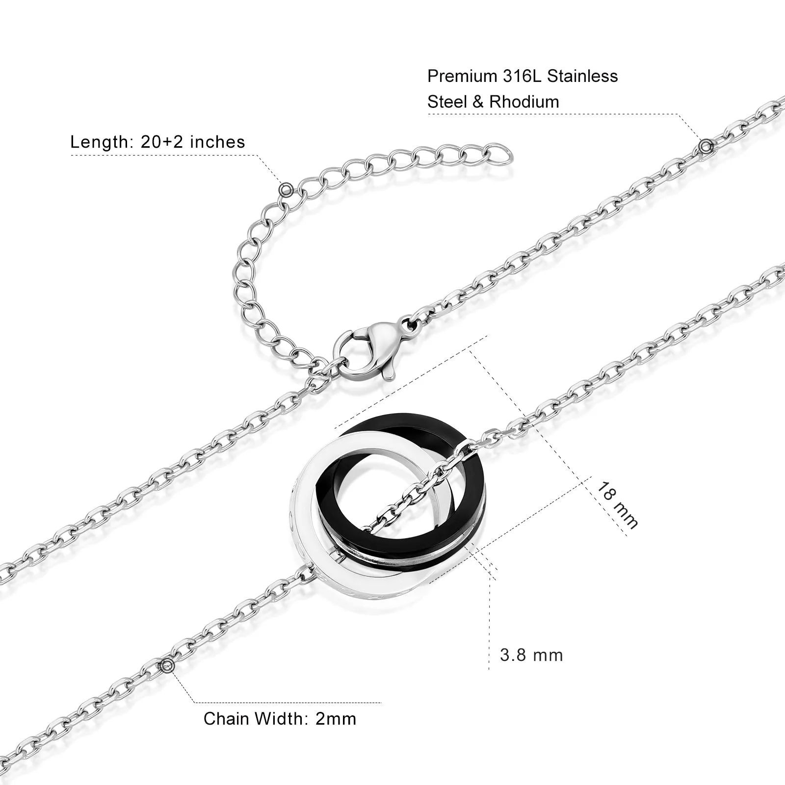 KRKC Engraving Double Ring Pendant Necklace