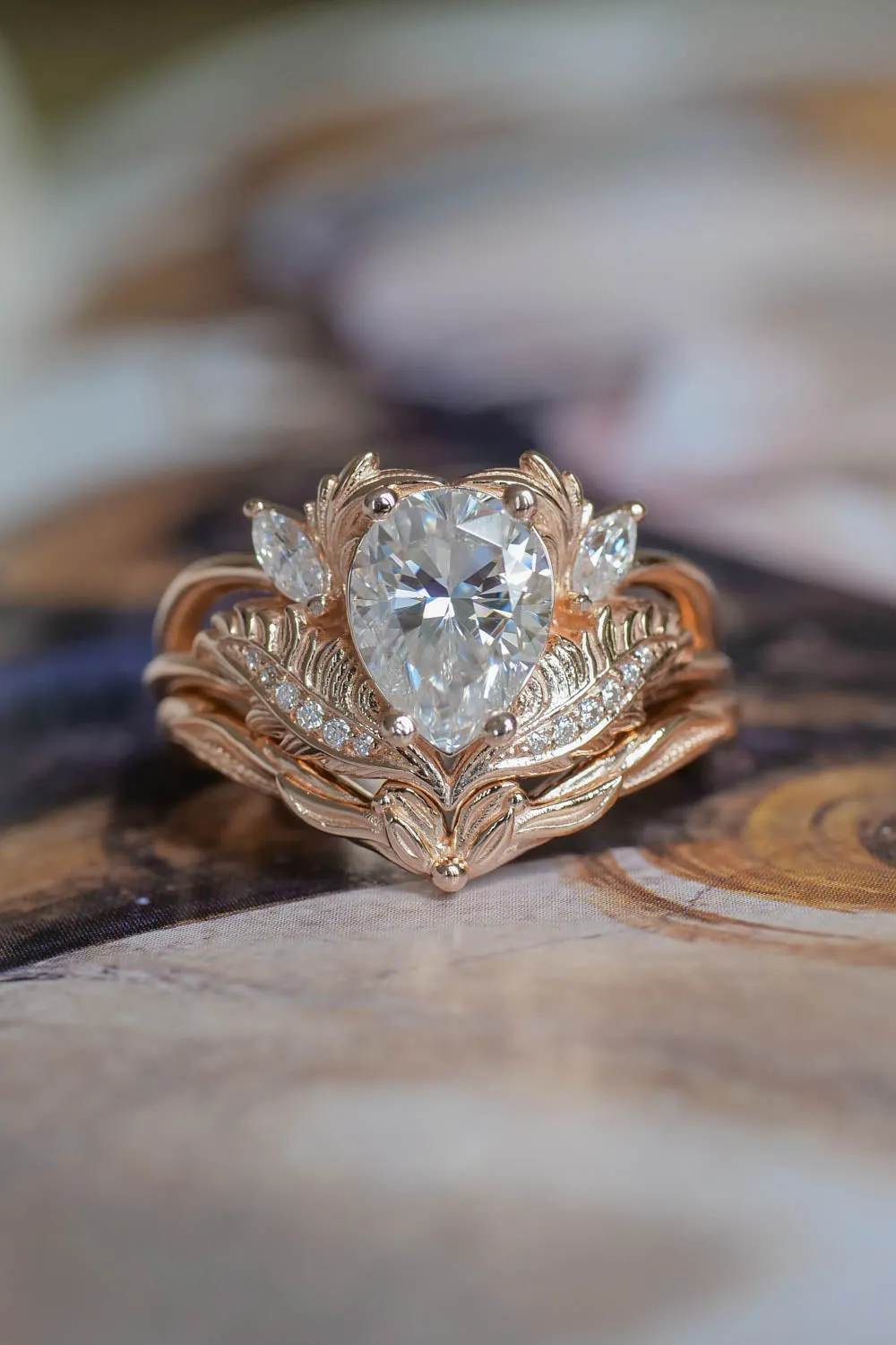 Lab grown diamond engagement ring set in yellow gold, gorgeous bridal ring set / Adonis