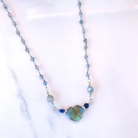 Labradorite, Blue Sapphires gemstones, and Sterling Silver necklace