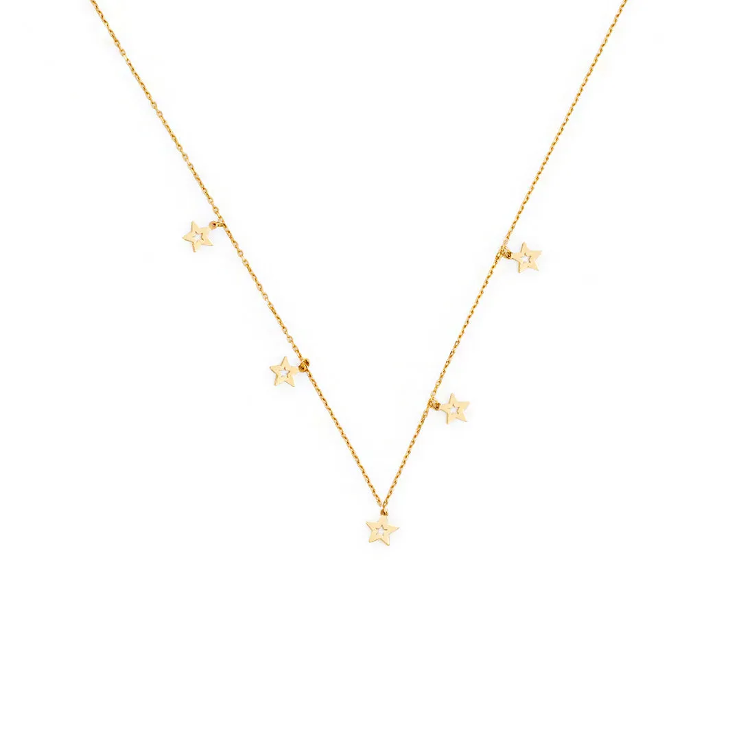 Ladies 14K Yellow Gold Stars Collar Necklace