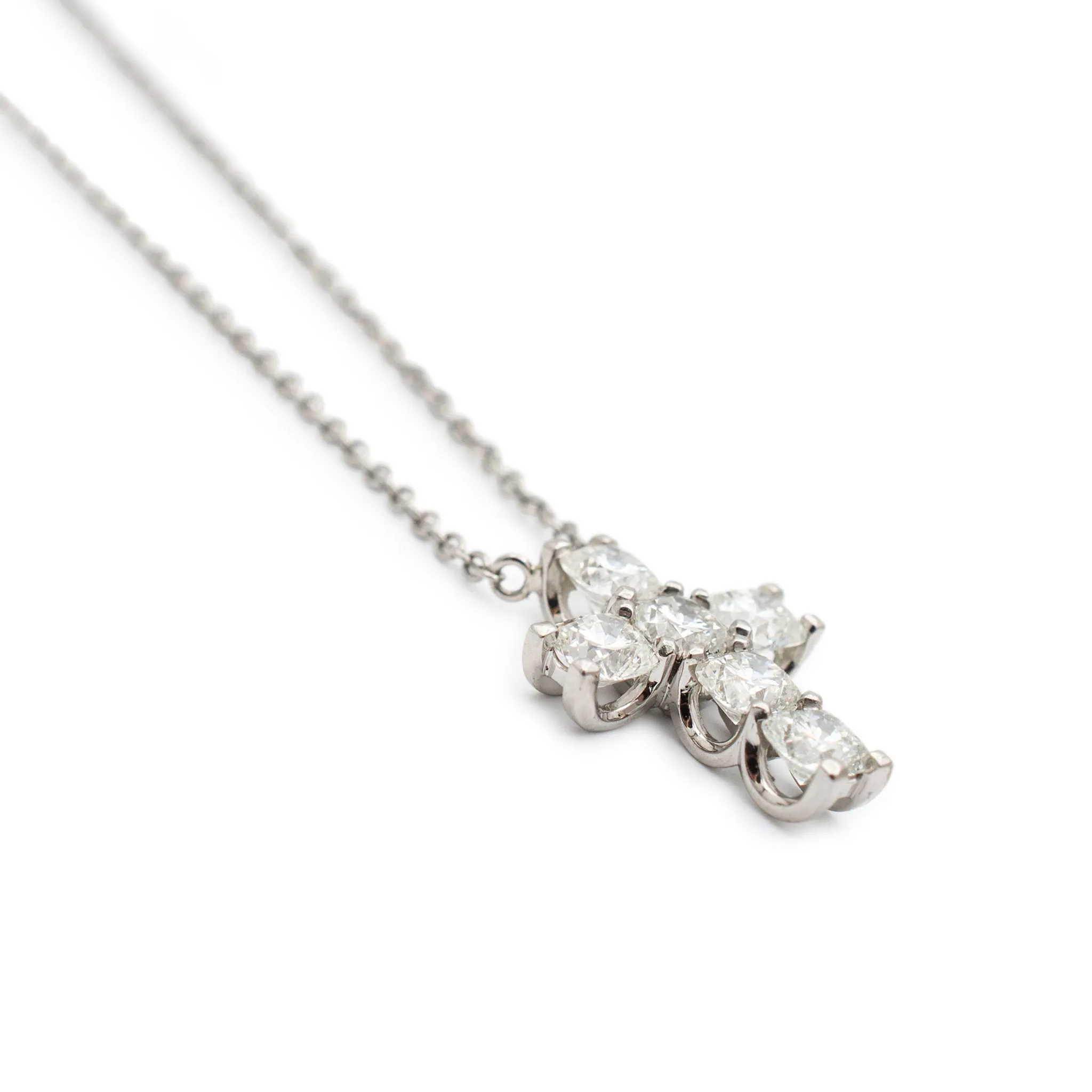 Ladies Platinum Cushion Diamond Cross Pendant Necklace