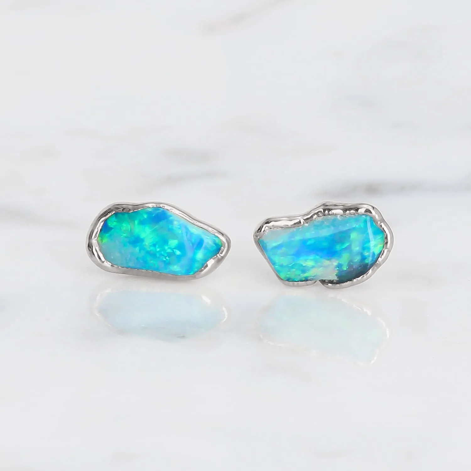 Large Raw Australian Opal Stud Earrings in Sterling Silver