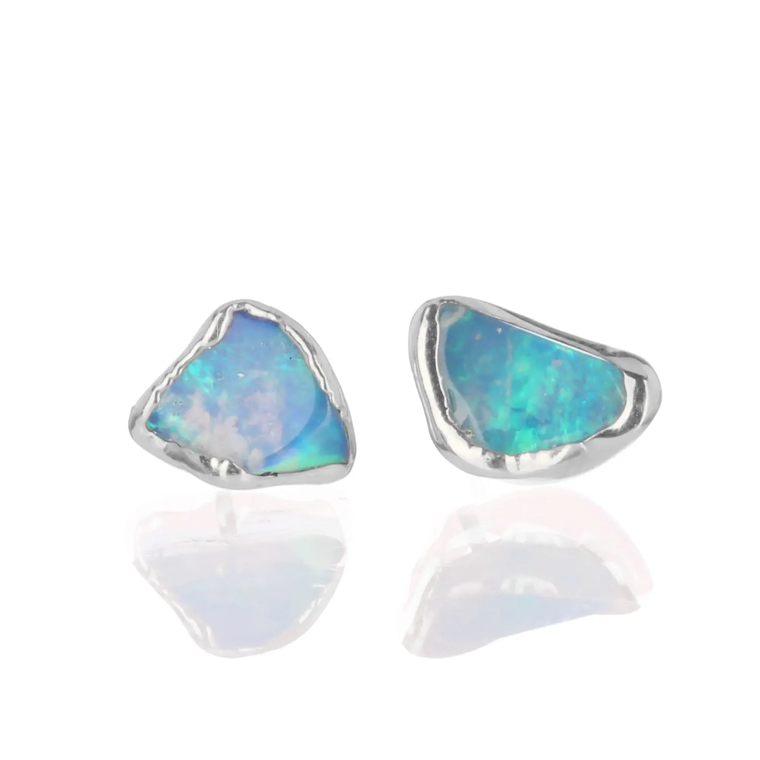 Large Raw Australian Opal Stud Earrings in Sterling Silver